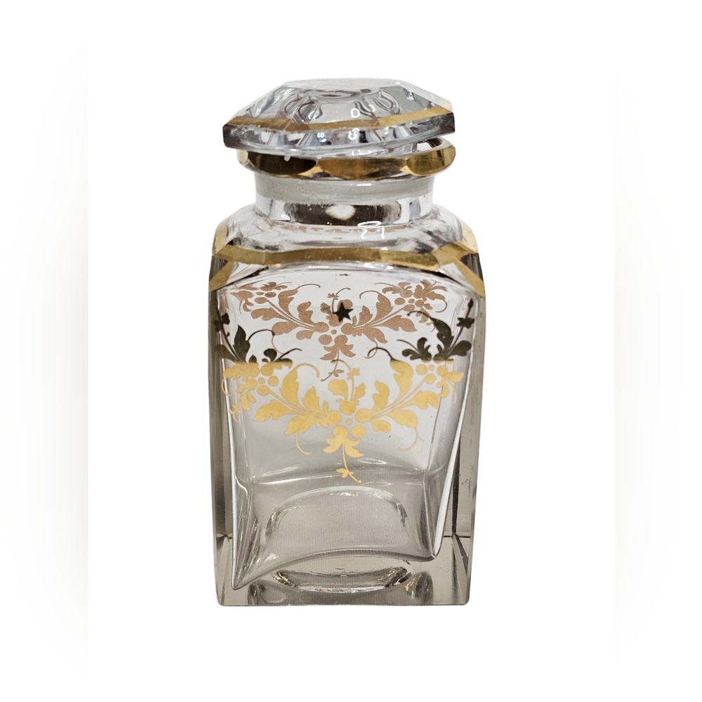 Vtg Baccarat 18k Gold Gilded Perfume Scent Bottle Glass 5" French Cut Flacon Art